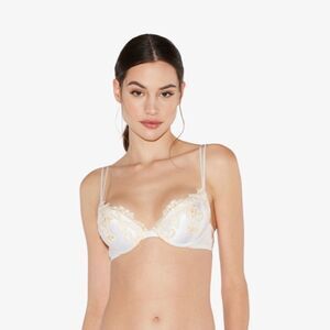 NWT! LA PERLA MAISON nude silk Push-up Bra with frastaglio 36C